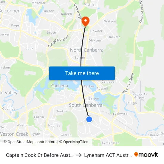 Captain Cook Cr Before Austin St to Lyneham ACT Australia map
