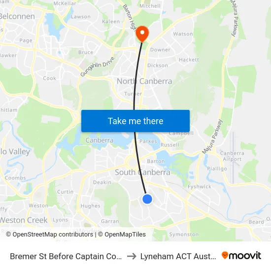 Bremer St Before Captain Cook Cr to Lyneham ACT Australia map