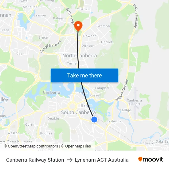 Canberra Railway Station to Lyneham ACT Australia map