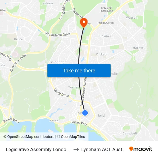 Legislative Assembly London Cct to Lyneham ACT Australia map