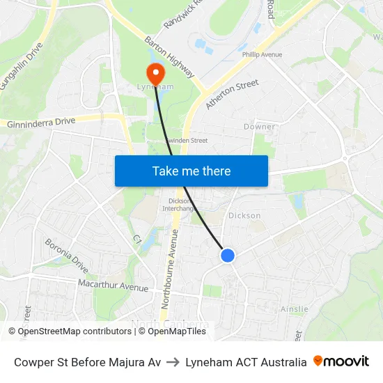 Cowper St Before Majura Av to Lyneham ACT Australia map