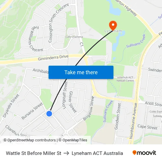 Wattle St Before Miller St to Lyneham ACT Australia map