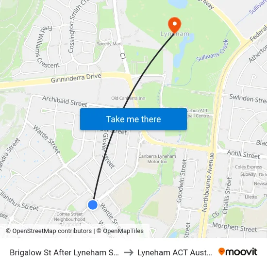 Brigalow St After Lyneham Shops to Lyneham ACT Australia map