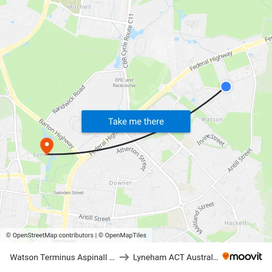 Watson Terminus Aspinall St to Lyneham ACT Australia map