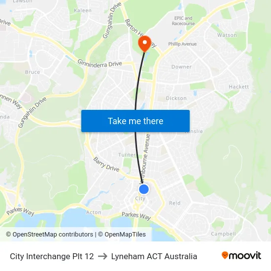 City Interchange Plt 12 to Lyneham ACT Australia map