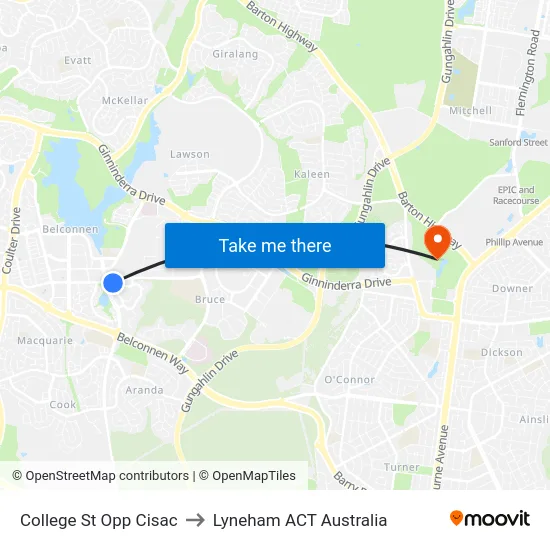 College St Opp Cisac to Lyneham ACT Australia map