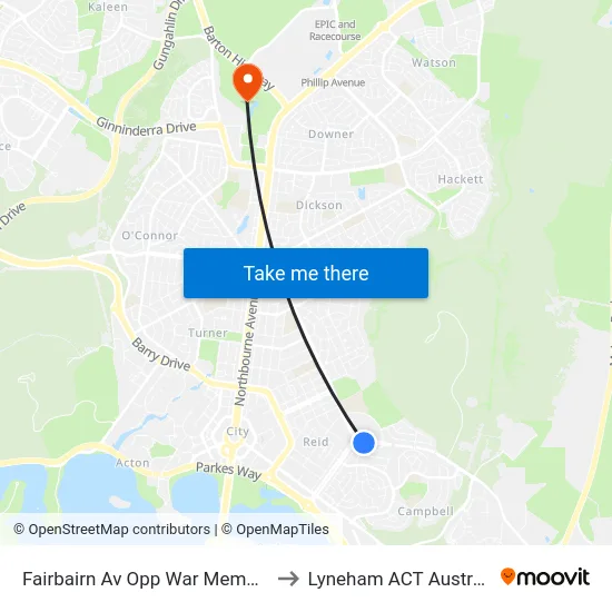 Fairbairn Av Opp War Memorial to Lyneham ACT Australia map