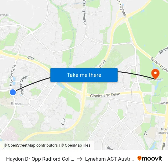Haydon Dr Opp Radford College to Lyneham ACT Australia map