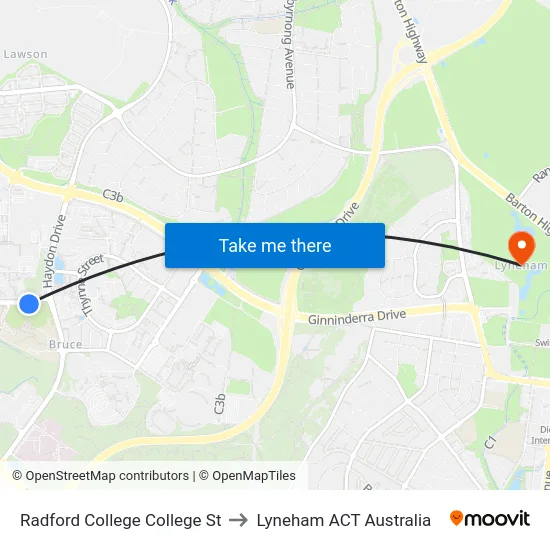 Radford College College St to Lyneham ACT Australia map