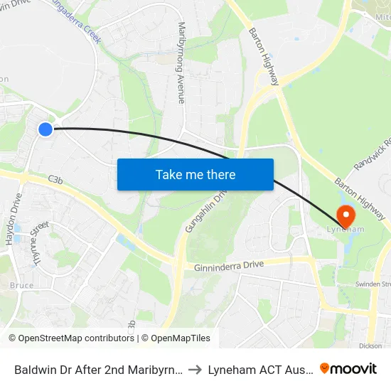 Baldwin Dr After 2nd Maribyrnong Av to Lyneham ACT Australia map