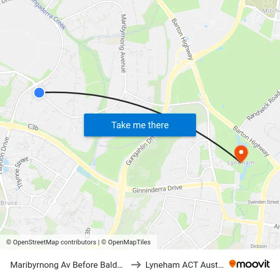 Maribyrnong Av Before Baldwin Dr to Lyneham ACT Australia map