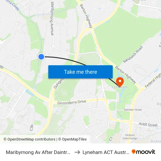 Maribyrnong Av After Daintree Cr to Lyneham ACT Australia map