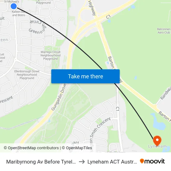 Maribyrnong Av Before Tyrell Cct to Lyneham ACT Australia map