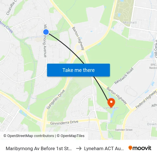 Maribyrnong Av Before 1st Staaten Cr to Lyneham ACT Australia map