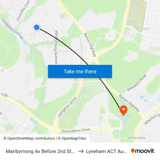 Maribyrnong Av Before 2nd Staaten Cr to Lyneham ACT Australia map