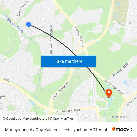 Maribyrnong Av Opp Kaleen Village to Lyneham ACT Australia map