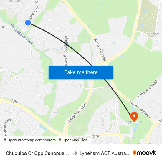 Chuculba Cr Opp Canopus Cr to Lyneham ACT Australia map
