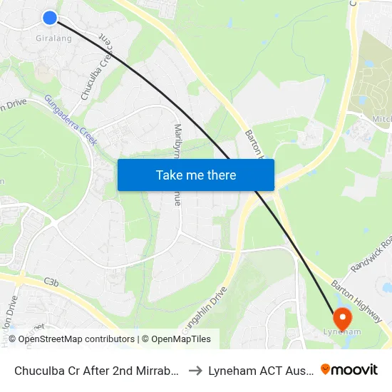 Chuculba Cr After 2nd Mirrabucca Cr to Lyneham ACT Australia map