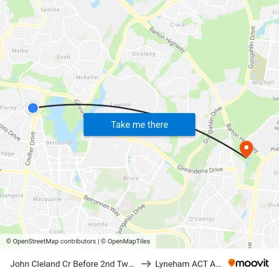 John Cleland Cr Before 2nd Twelvetrees Cr to Lyneham ACT Australia map