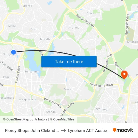 Florey Shops John Cleland Cr to Lyneham ACT Australia map