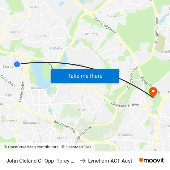 John Cleland Cr Opp Florey Shops to Lyneham ACT Australia map