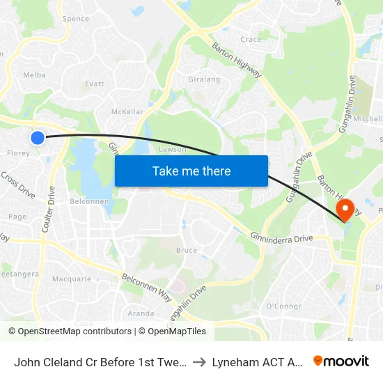John Cleland Cr Before 1st Twelvetrees Cr to Lyneham ACT Australia map