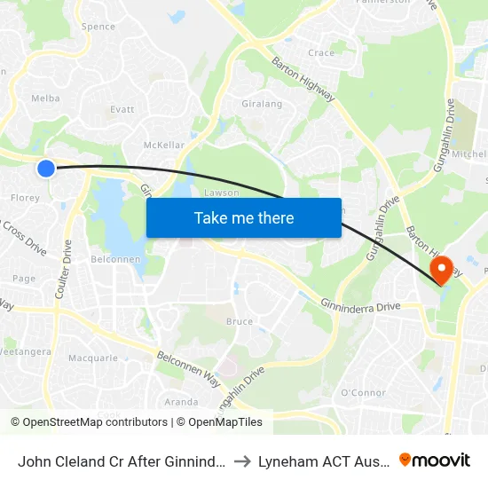 John Cleland Cr After Ginninderra Dr to Lyneham ACT Australia map