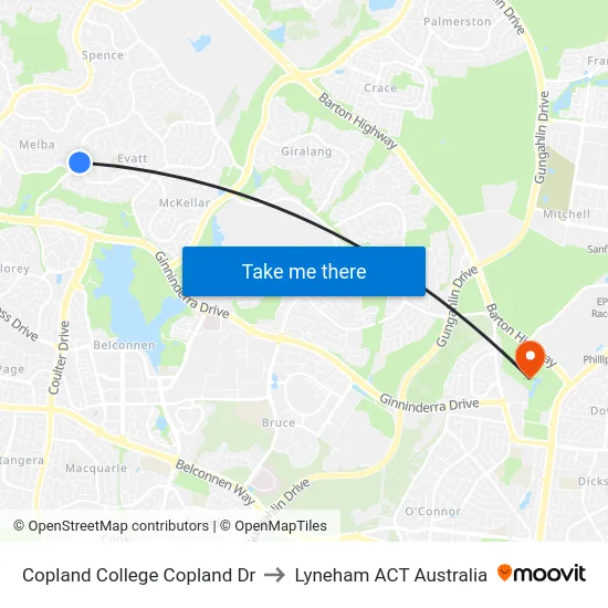Copland College Copland Dr to Lyneham ACT Australia map