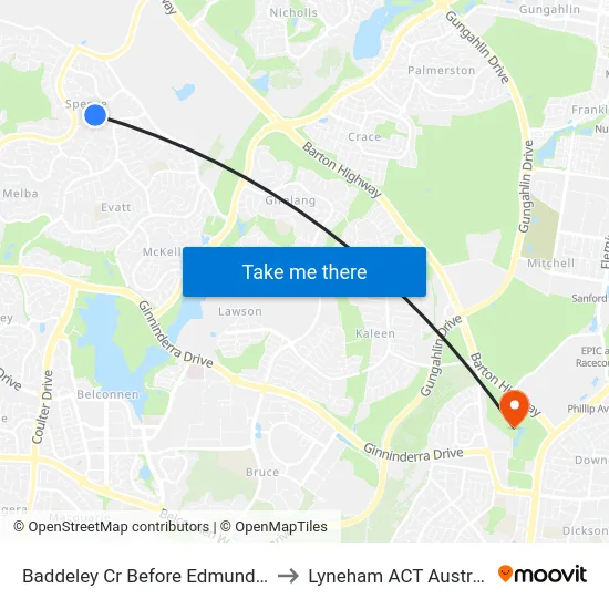 Baddeley Cr Before Edmunds Pl to Lyneham ACT Australia map