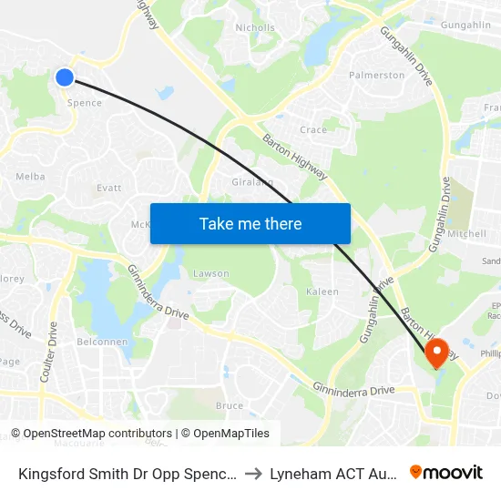 Kingsford Smith Dr Opp Spence Shops to Lyneham ACT Australia map