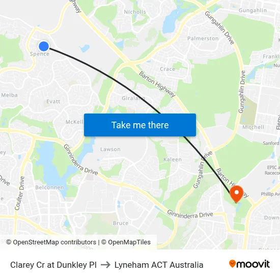 Clarey Cr at Dunkley Pl to Lyneham ACT Australia map