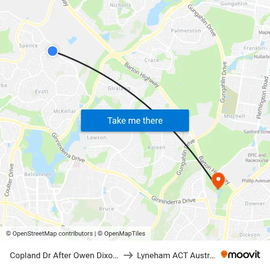 Copland Dr After Owen Dixon Dr to Lyneham ACT Australia map