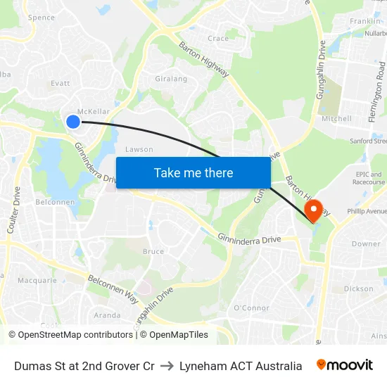 Dumas St at 2nd Grover Cr to Lyneham ACT Australia map