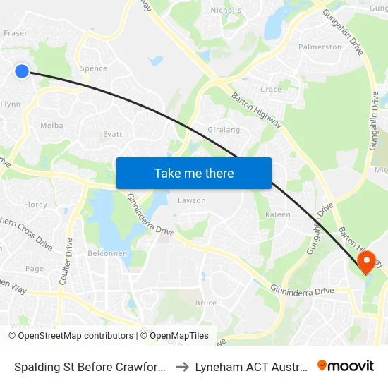 Spalding St Before Crawford Cr to Lyneham ACT Australia map