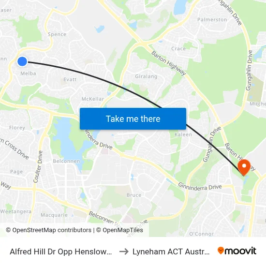 Alfred Hill Dr Opp Henslowe Pl to Lyneham ACT Australia map