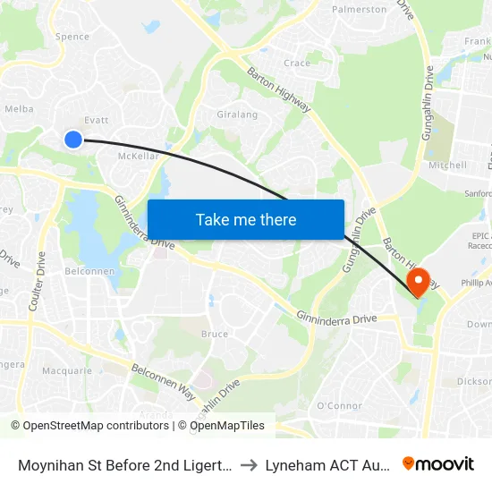Moynihan St Before 2nd Ligertwood St to Lyneham ACT Australia map