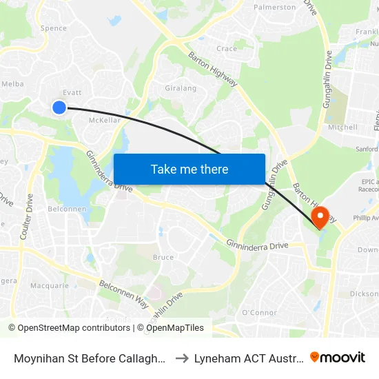 Moynihan St Before Callaghan St to Lyneham ACT Australia map