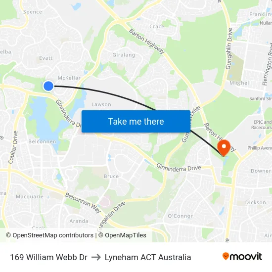 169 William Webb Dr to Lyneham ACT Australia map
