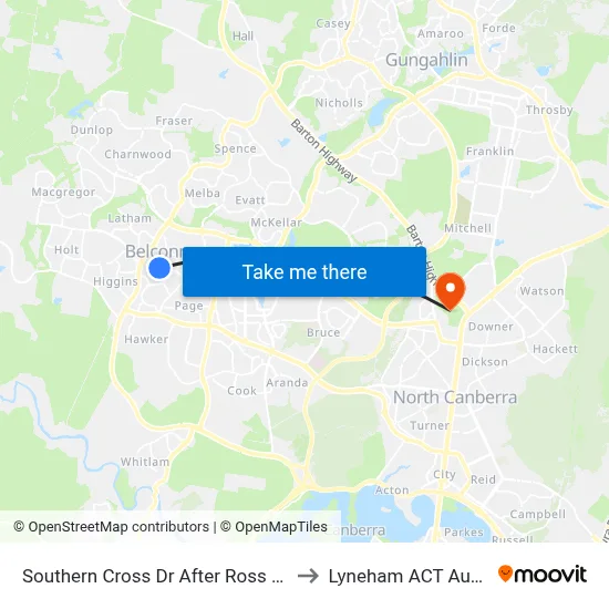 Southern Cross Dr After Ross Smith Cr to Lyneham ACT Australia map