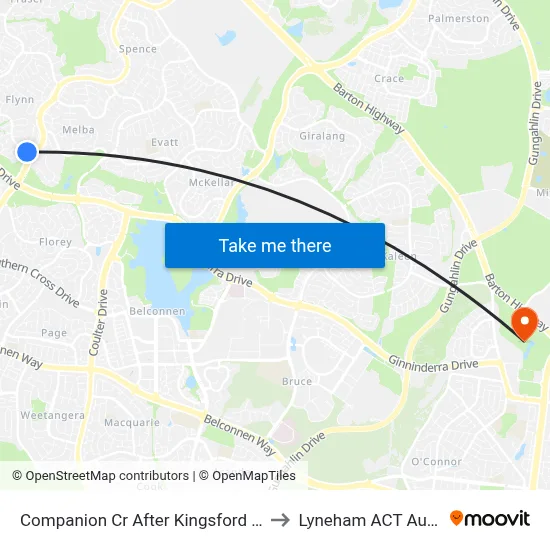 Companion Cr After Kingsford Smith Dr to Lyneham ACT Australia map