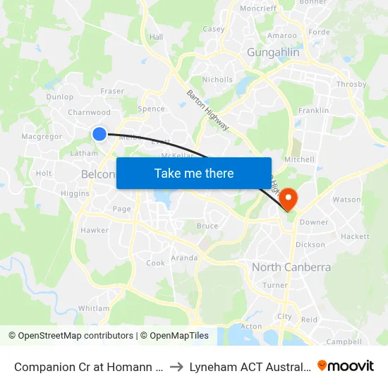 Companion Cr at Homann Pl to Lyneham ACT Australia map