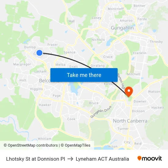 Lhotsky St at Donnison Pl to Lyneham ACT Australia map