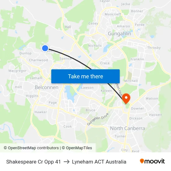 Shakespeare Cr Opp 41 to Lyneham ACT Australia map
