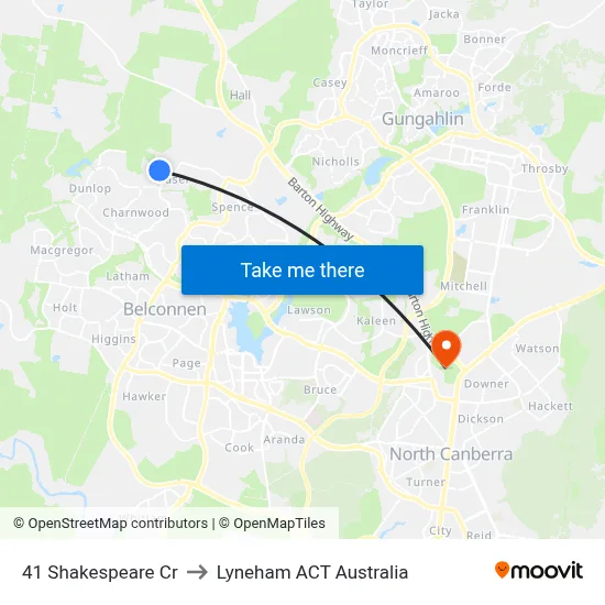 41 Shakespeare Cr to Lyneham ACT Australia map