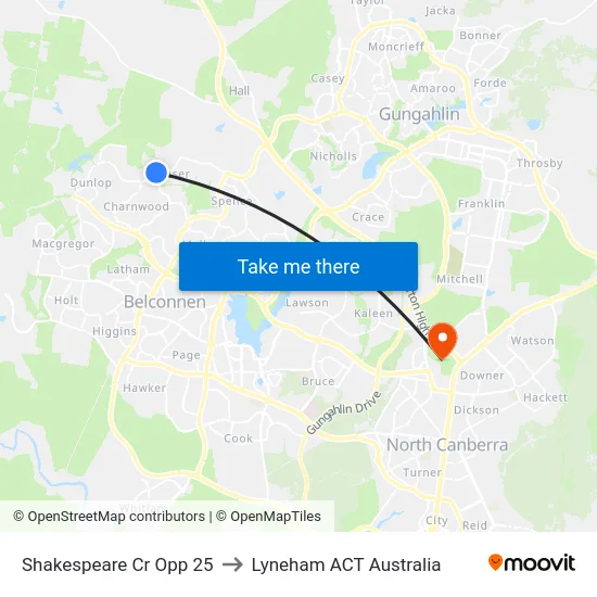Shakespeare Cr Opp 25 to Lyneham ACT Australia map