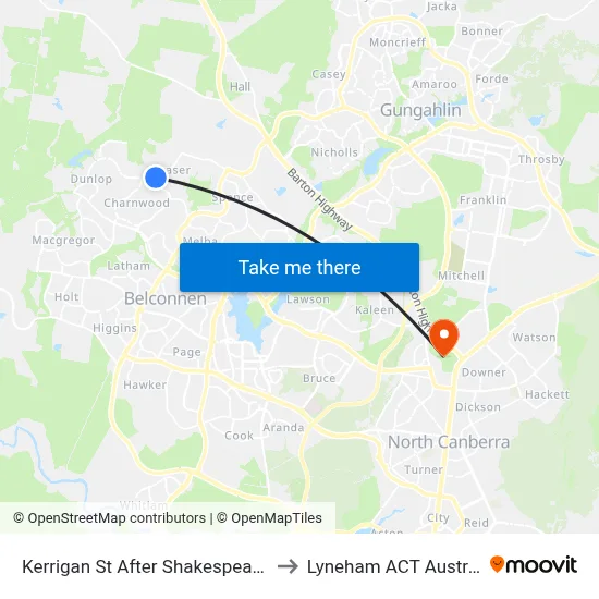 Kerrigan St After Shakespeare Cr to Lyneham ACT Australia map