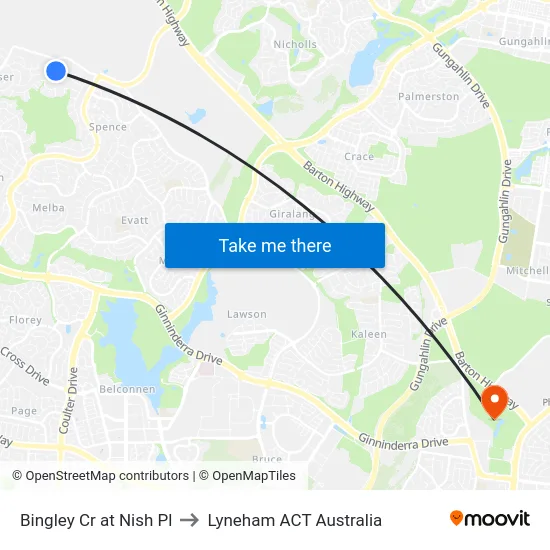 Bingley Cr at Nish Pl to Lyneham ACT Australia map