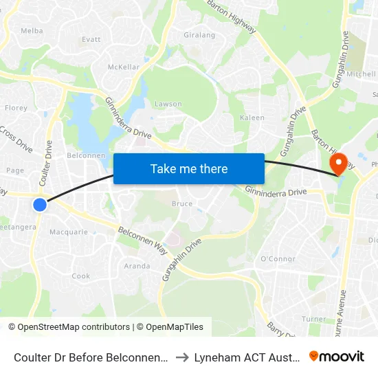 Coulter Dr Before Belconnen Way to Lyneham ACT Australia map