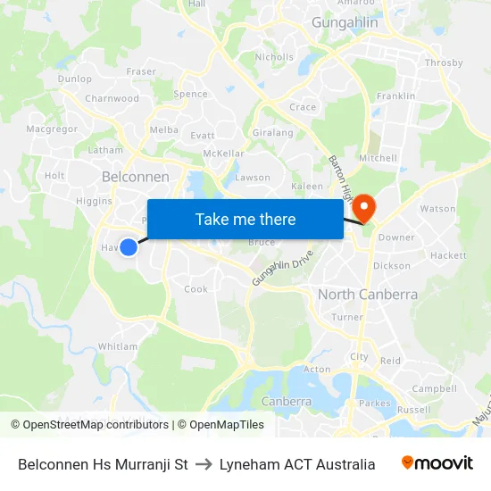 Belconnen Hs Murranji St to Lyneham ACT Australia map