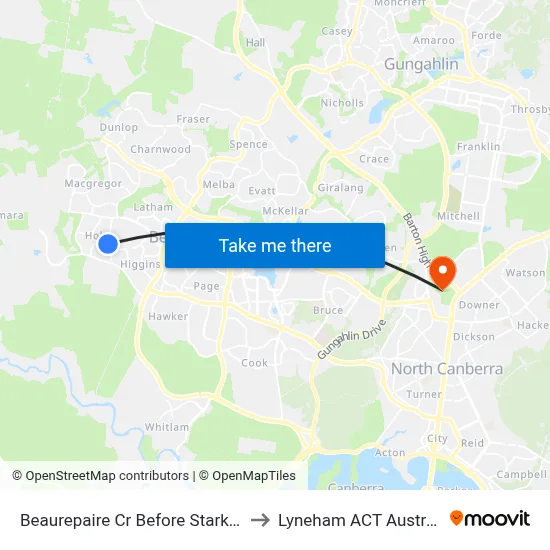 Beaurepaire Cr Before Starke St to Lyneham ACT Australia map